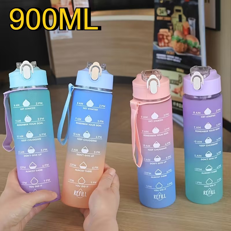 Smart Water Bottle Tracker - 900ml Sportwasserflasche, hochtemperaturbeständig, mit Messskala, Strohhalm,